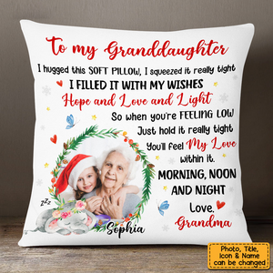 To My Grandson Granddaughter Elephant Christmas Photo Hug This Pillow