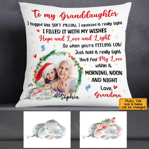 To My Grandson Granddaughter Elephant Christmas Photo Hug This Pillow