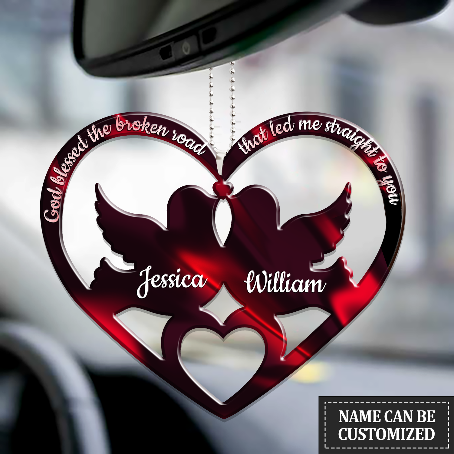 Dove Couple Heart God Blessed Personalized Name - Two Sided Ornament