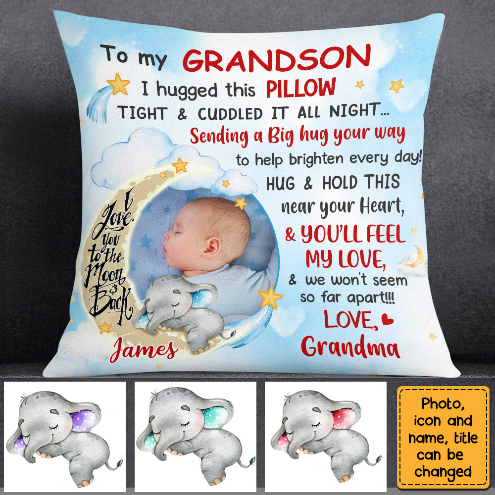 Blue Grandson Love To The Moon And Back Hug This Custom Photo Pillow