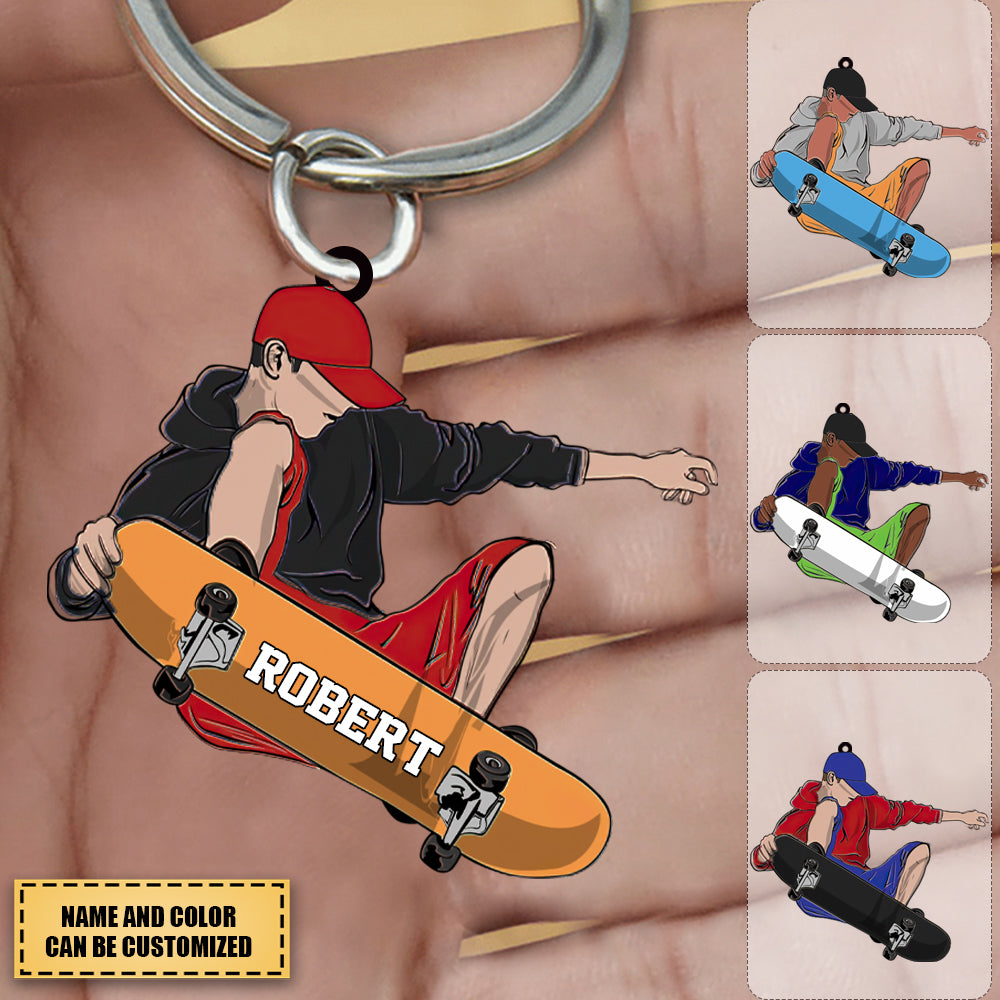 Personalized Skateboard Player Fly Keychain