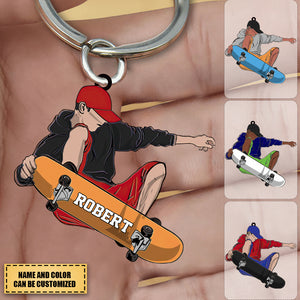 Personalized Skateboard Player Fly Keychain