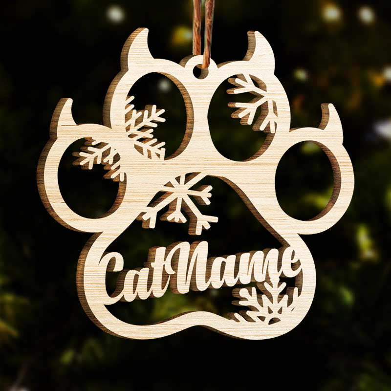 Happy Christmas With Fur Babies - Personalized Paw Ornament (Dog, Cat & Angel Wings) - Customized Decoration Gift