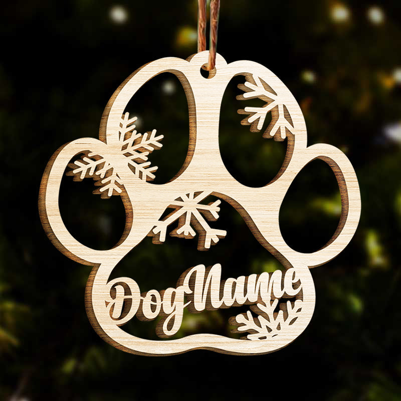 Happy Christmas With Fur Babies - Personalized Paw Ornament (Dog, Cat & Angel Wings) - Customized Decoration Gift