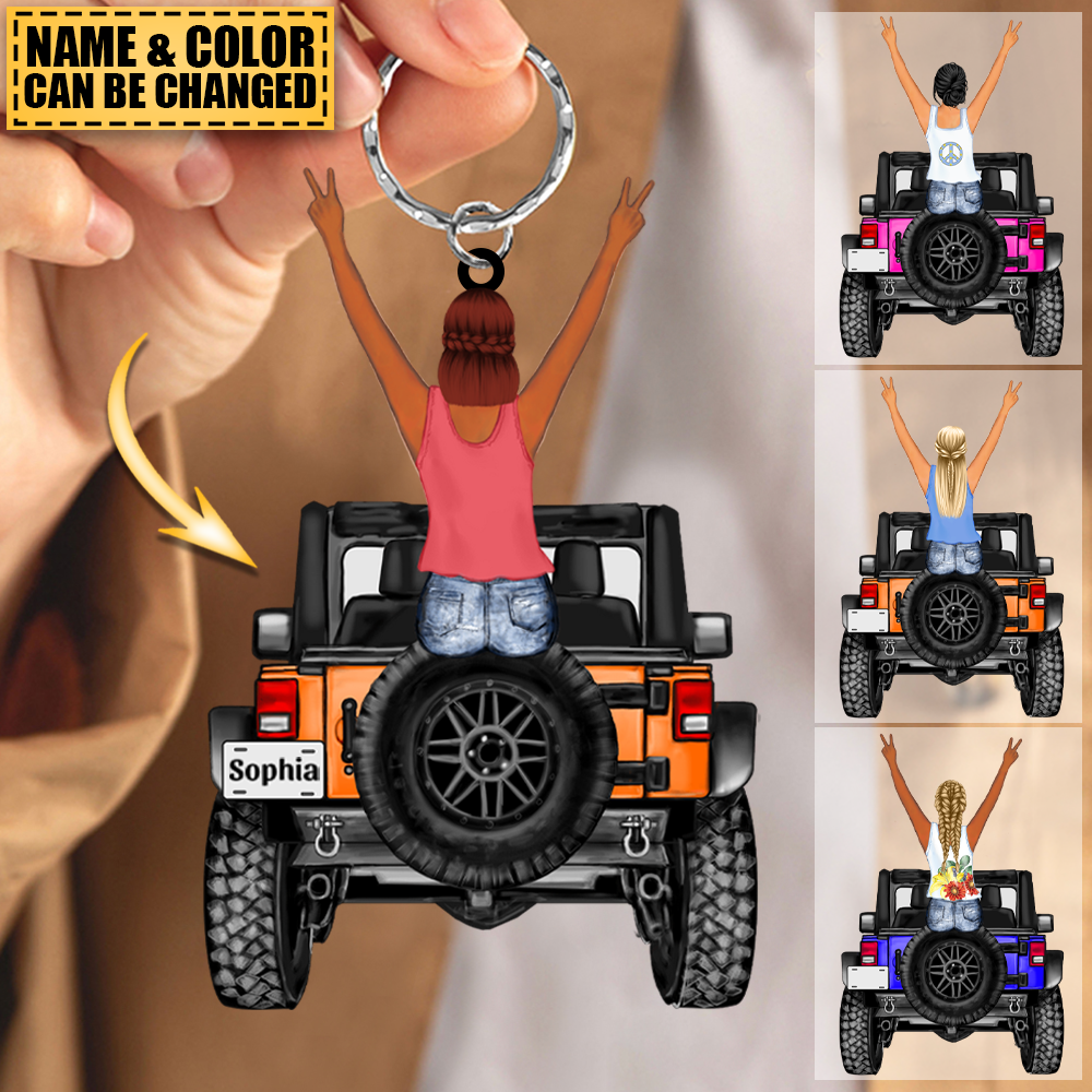 Personalized A Girl With Off-Road Car Keychain Funny Travel Gift For Journey Girls