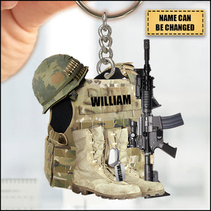 Veteran Boots, Bulletproof Vest, Helmet And Gun - Personalized Flat Acrylic Keychain