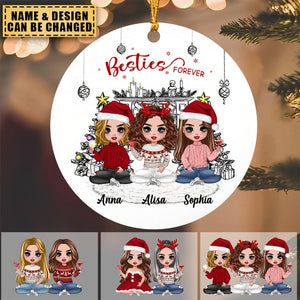 Besties Forever Bestie Personalized Round Ornament, Christmas Gift for Besties, Sisters, Best Friends