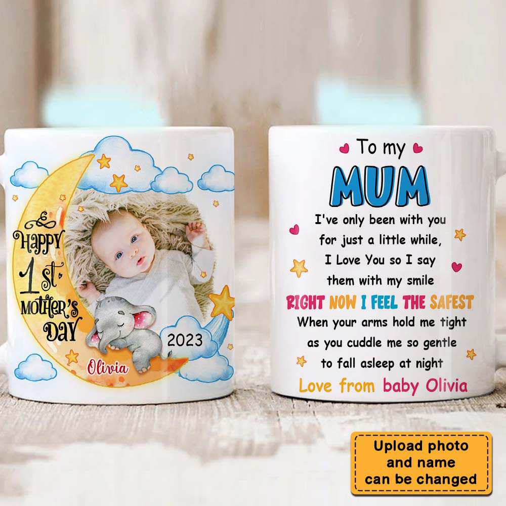 Personalized First Mother's Day Elephant Photo Mug