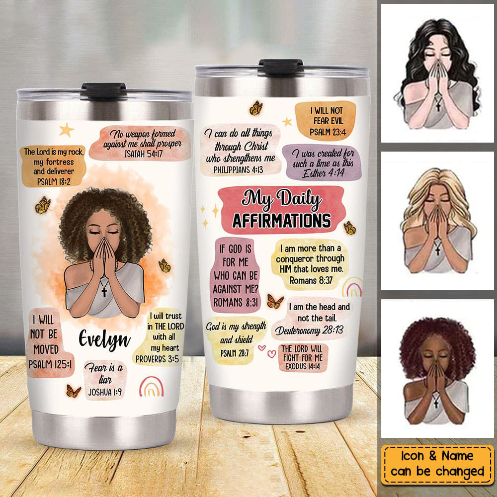 Christian Affirmations Steel Personalized Tumbler