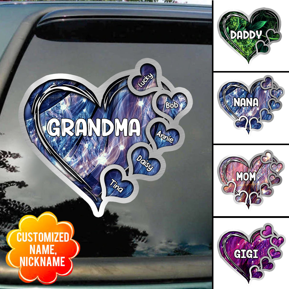 GRANDMA- MOM HEART KIDS, MULTI COLORS PERSONALIZED DECAL