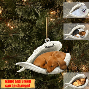 Personalized Stainless Dog Sleeping Angel Christmas Ornament - Double Sides Printed