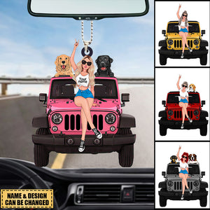 Personalized A Girl With Off-Road Car And Dog Ornament Gift For Journey Girls