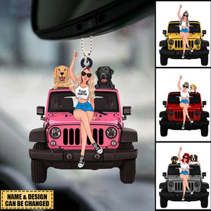 Personalized A Girl With Off-Road Car And Dog Ornament Gift For Journey Girls