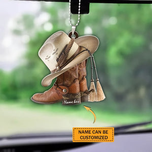 Personalized Boots And Hat Cowboy Flat Acrylic Car Ornament