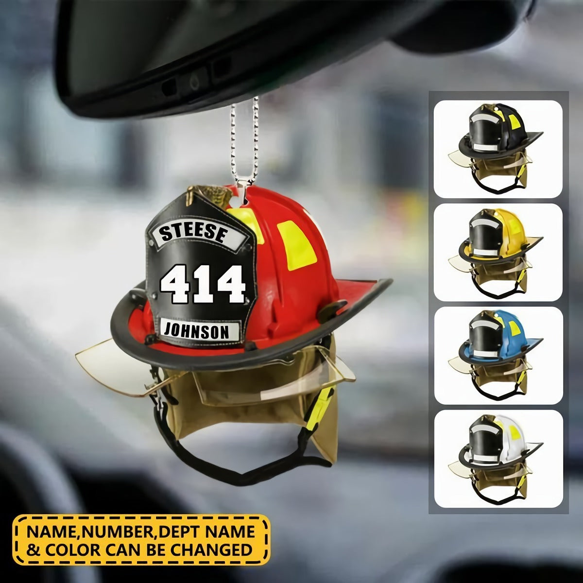 PERSONALIZED FIREFIGHTER HELMET ORNAMENT - CUSTOM NAME, NUMBER