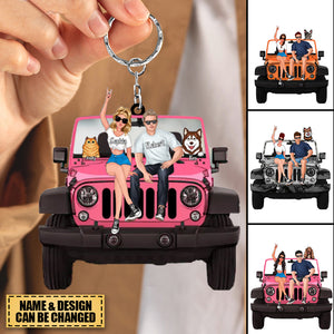 Personalized Off-Road Car Couple And Pet Keychain - Perfect Gift For Journey Lovers