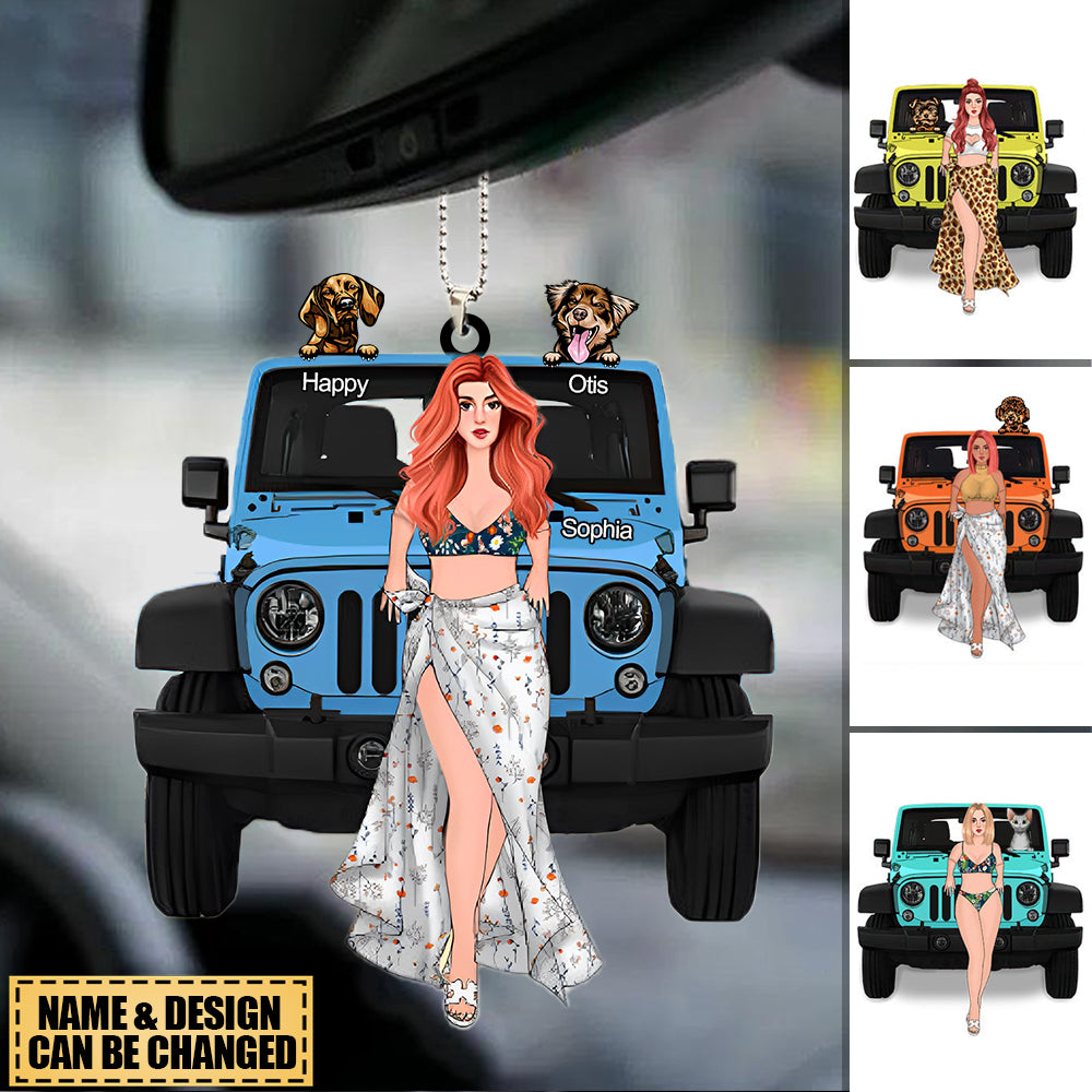Personalized Off-Road Car Girl And Pet Ornament Gift For Journey Girls