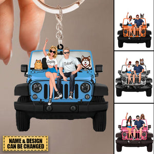 Personalized Off-Road Car Couple And Pet Keychain - Perfect Gift For Journey Lovers