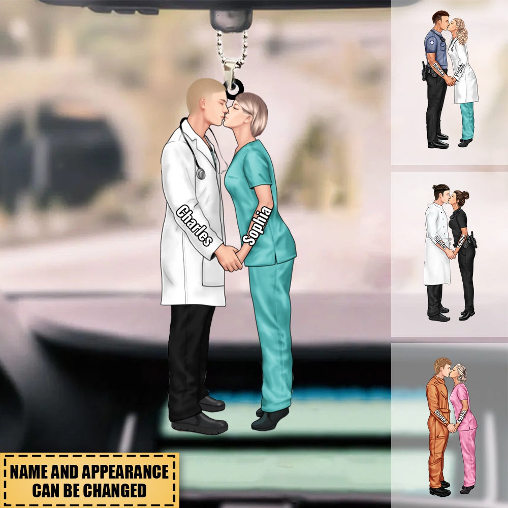Personalized Car Ornament For Couple Portrait, Firefighter, EMS, Nurse, Police Officer, Military