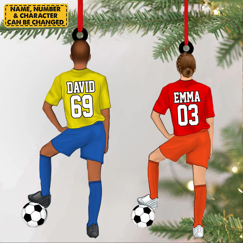 PERSONALIZED Woman And Man Soccer Player Arcylic Christmas Ornament For Soccer Player