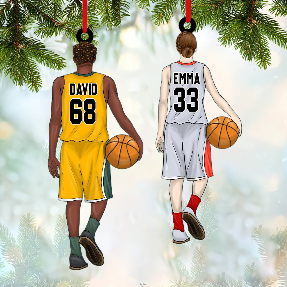 PERSONALIZED Woman And Man Basketball Player Arcylic Christmas Ornament For Basketball Player