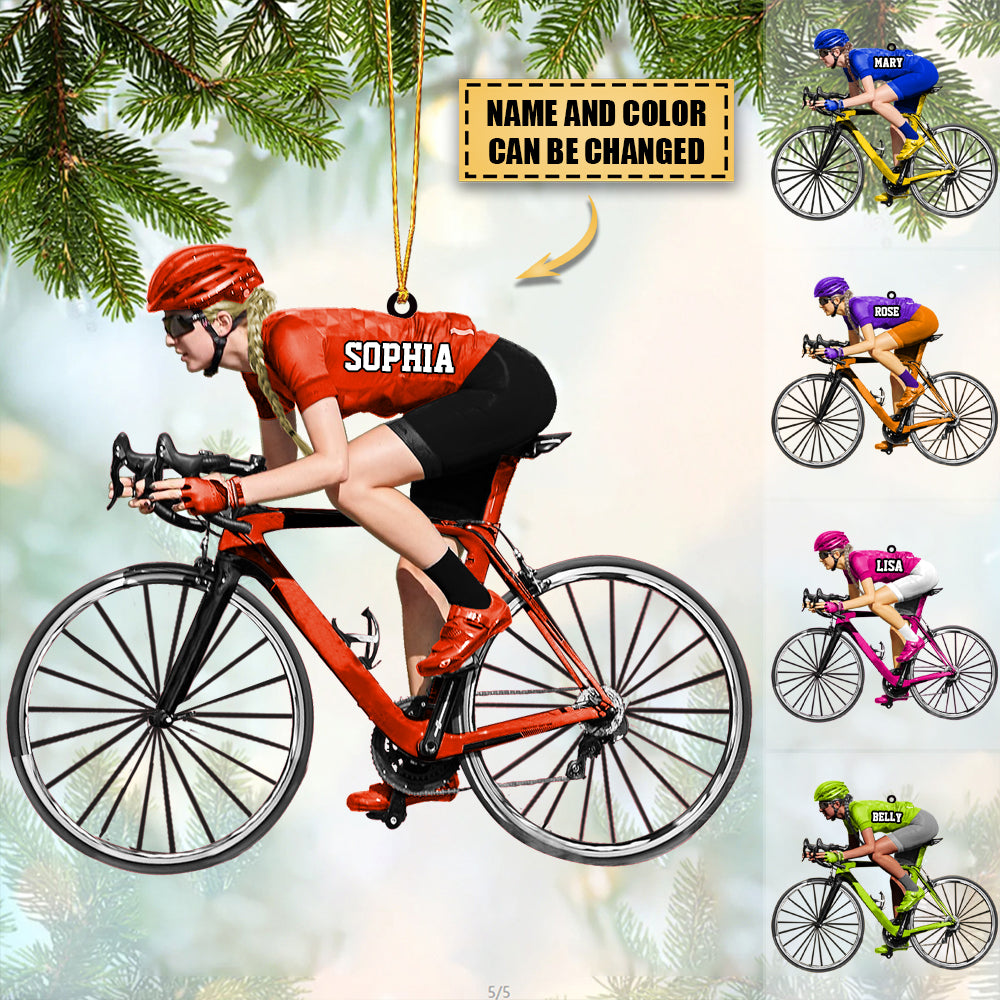 Personalized Road Biking Custom Name Acrylic Flat Ornament For Female Biker