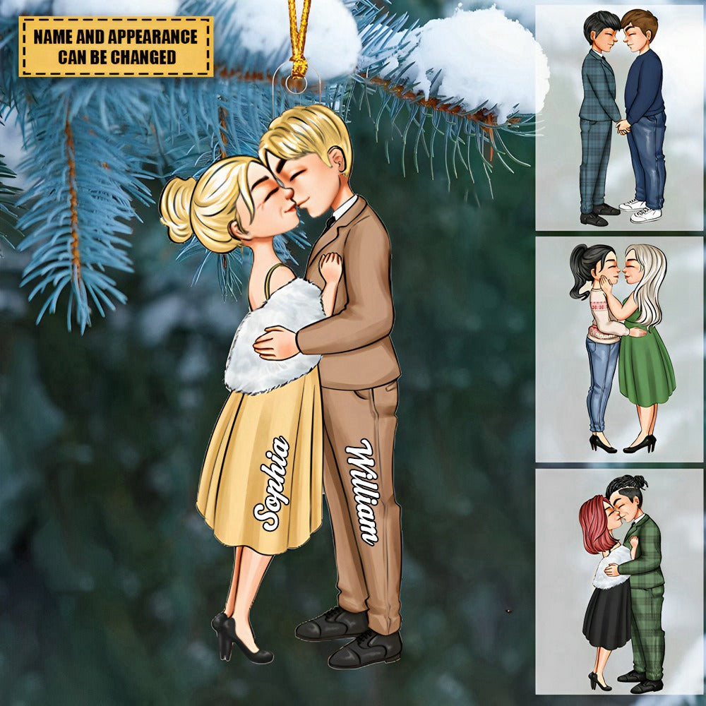 Hugging and kissing couples - Personalized Acrylic Christmas Ornament - Birthday Gift For Spouse, Lover, Husband, Wife, Boyfriend, Girlfriend