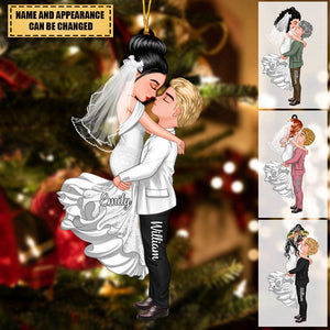 Personalized Married Engaged Doll Couple Kissing Hugging Ornament