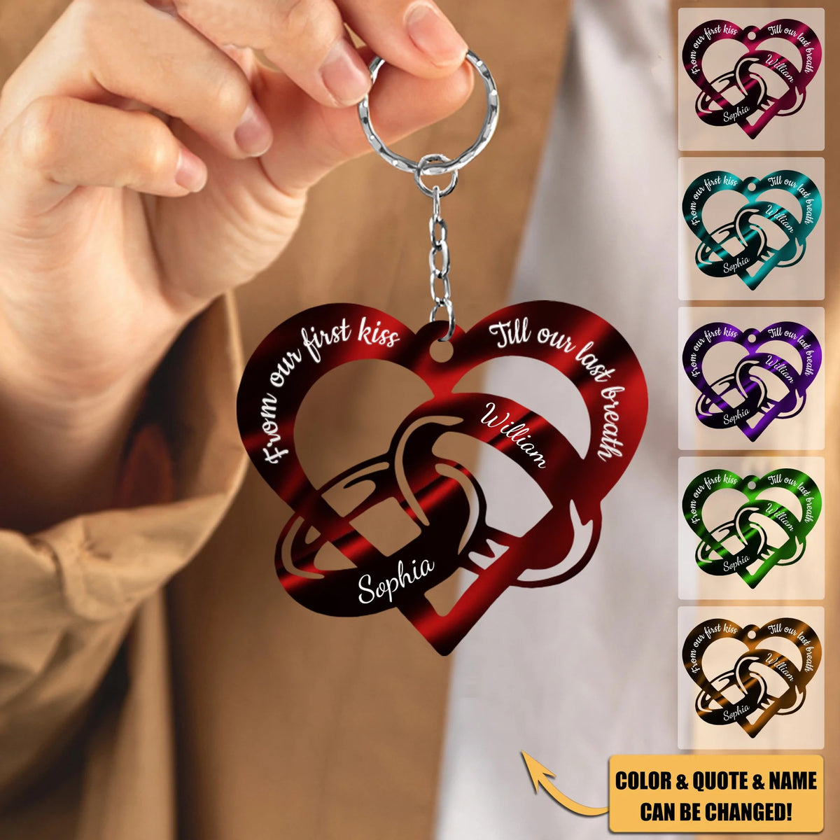From Our First Kiss Till Our Last Breath Couple Rings Personalized Acrylic Keychain