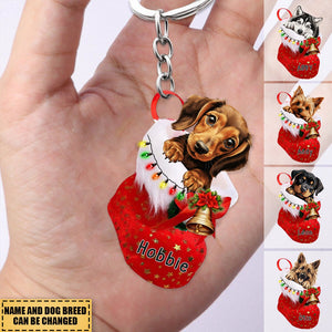 Christmas Sock Bell Cute Dog Personalized Keychain