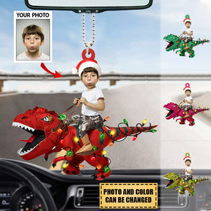 Personalized Cute Kid Rides The Dinosaurus Ornament