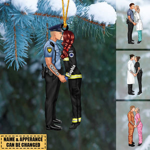 Personalized Christmas Gifts Custom Ornament For Couple Portrait, Firefighter, EMS, Nurse, Police Officer, Military