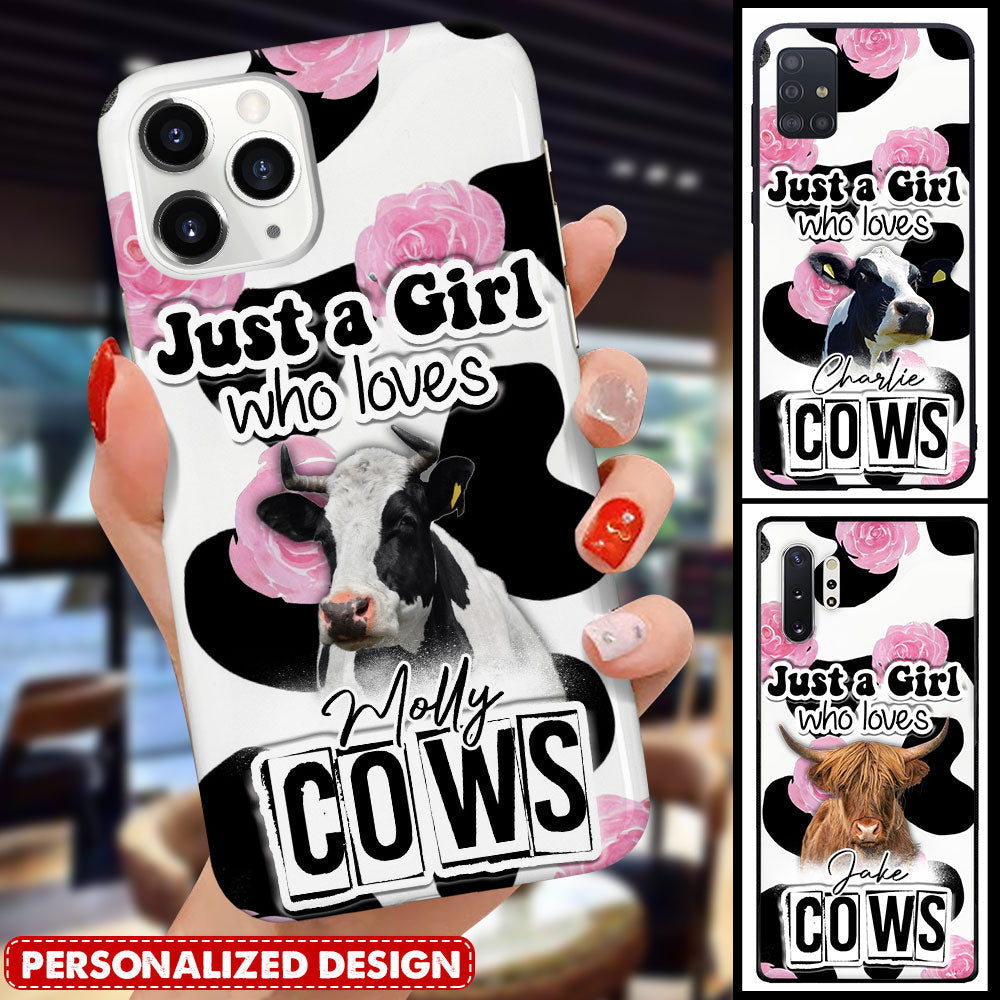 Pink Flower Cowprint Just A Girl Who Loves Cows Holstein Farm Personalized Phone Case