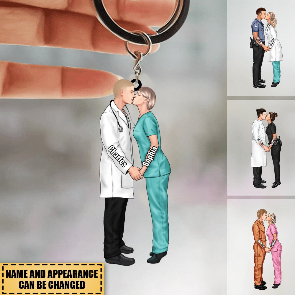Personalized Keychain For Couple Portrait, Firefighter, EMS, Nurse, Police Officer, Military