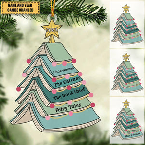 Christmas Book Tree Custom Reading List Acrylic Ornament