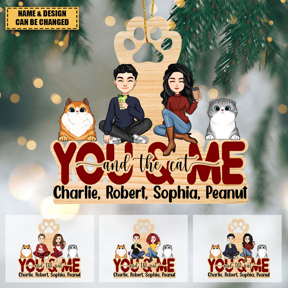 You & Me And The Cats - Personalized Custom Shaped Wooden Ornament