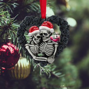 Black Rose Heart Shape - Personalized Skeleton Couple Flat Ornament, Christmas Tree Decor