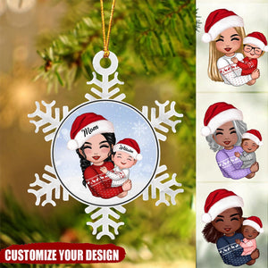 Doll Grandma Mom Hugging Grandkid Personalized Snowflake Shaped Acrylic Ornament