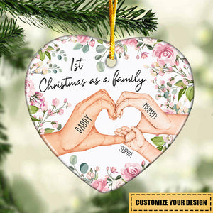 1st Christmas As A Family - Personalized Heart Shaped Ceramic Ornament