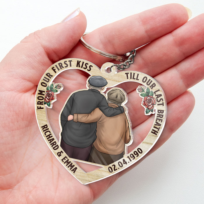 From Our First Kiss - Couple Personalized Custom Heart Shaped Acrylic Keychain - Gift For Husband Wife, Anniversary