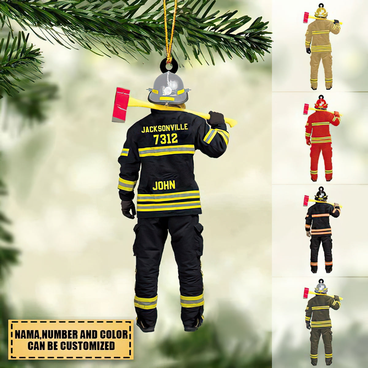 Personalized Firefighter Department Name Shaped Acrylic Christmas Ornament