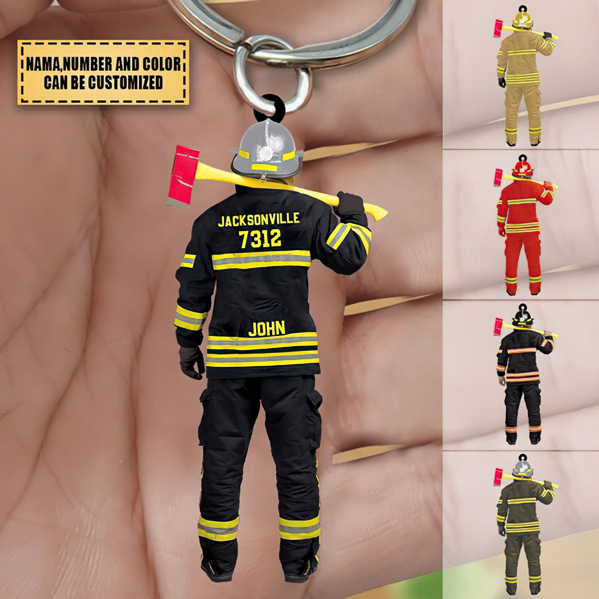 Personalized Firefighter Department Name Shaped Acrylic Keychain