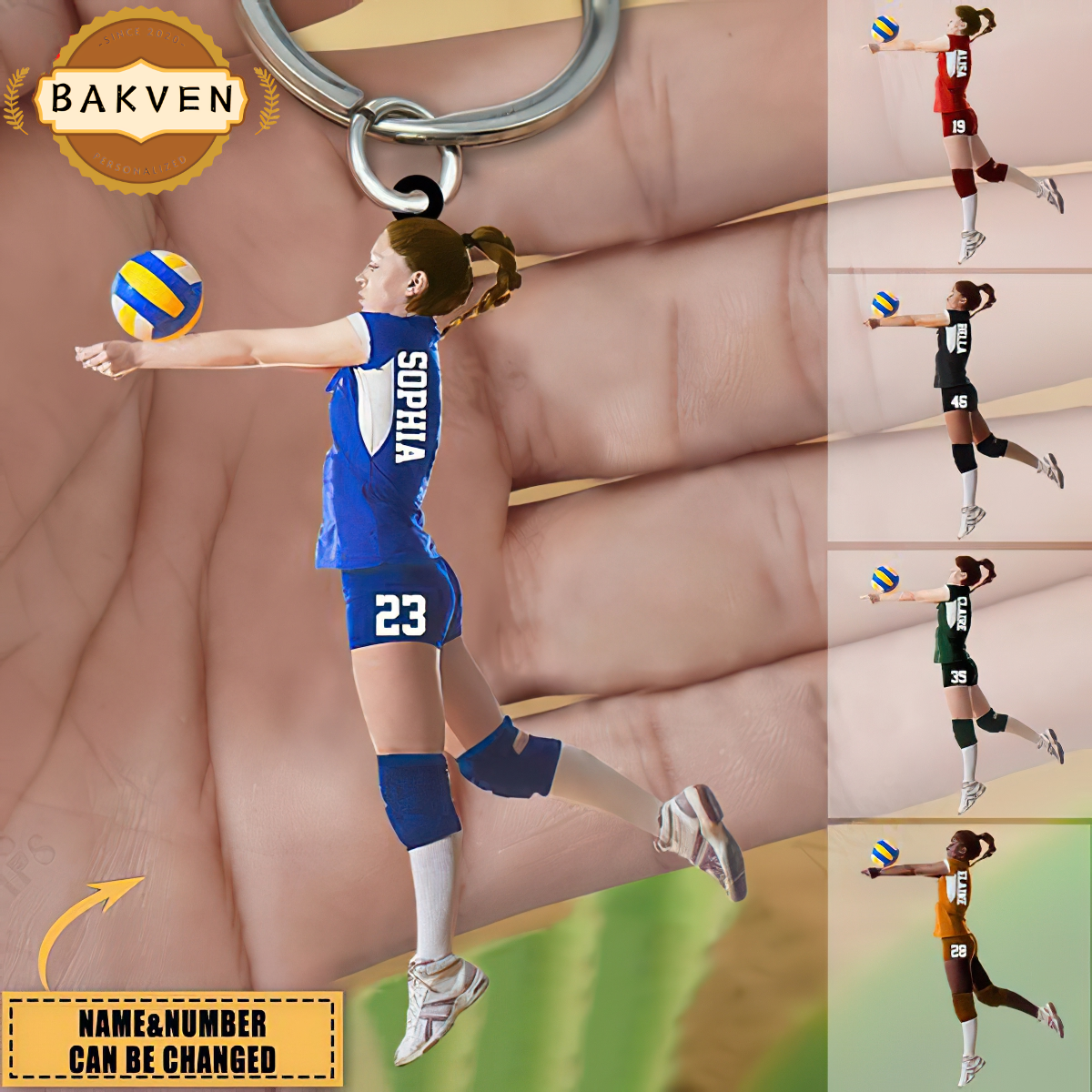 Personalized Volleyball Girl Name Shaped Acrylic Keychain