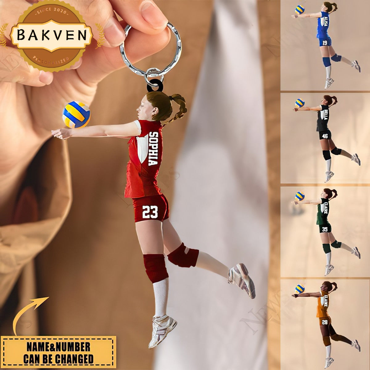 Personalized Volleyball Girl Name Shaped Acrylic Keychain