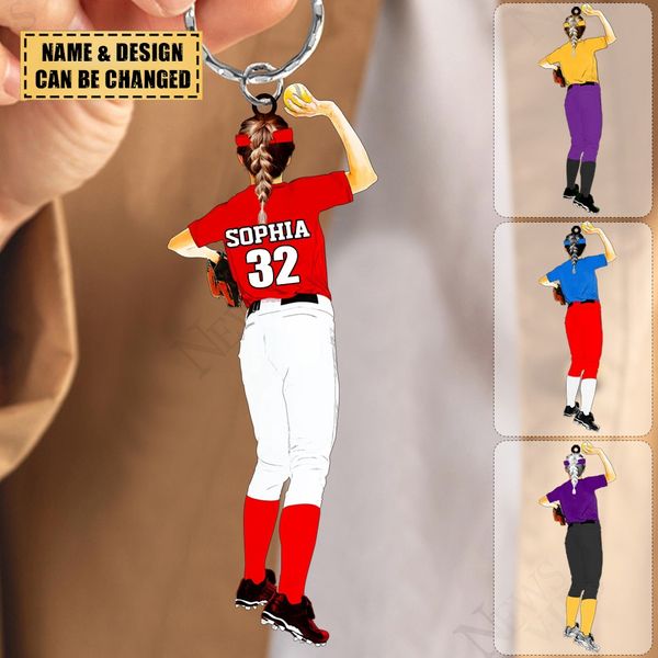 Personalized Softball Girl Acrylic Keychain For Softball Lovers