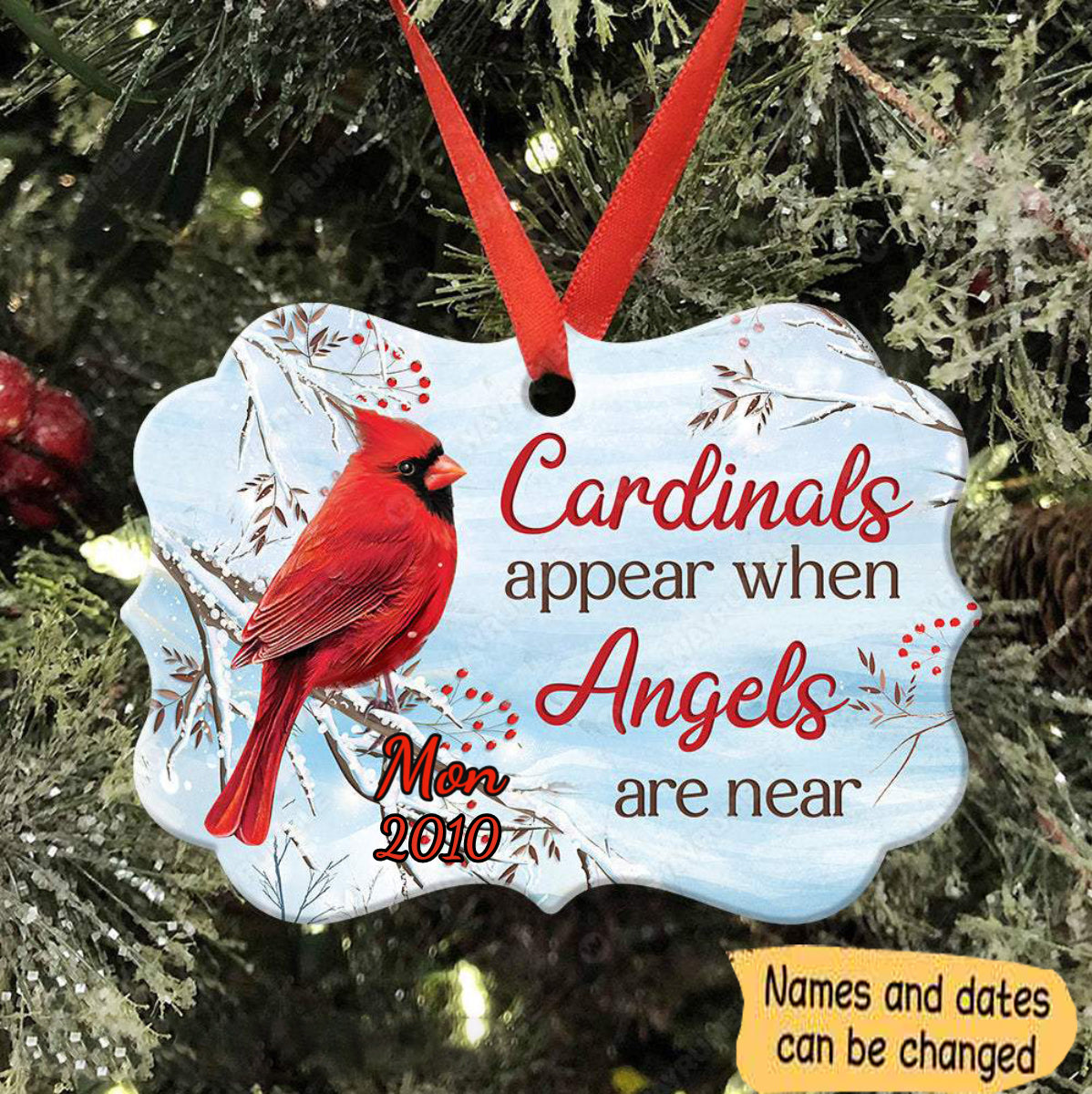 Red cardinal, Frozen cranberry, Winter forest, Cardinals appear when angels are near  - Heaven Aluminum Ornament