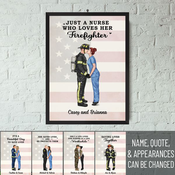 It's A Beautiful Day To Save Lives - Personalized Poster, Couple Portrait, Firefighter, EMS, Nurse, Police Officer