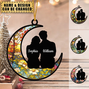Love To The Moon And Back - Personalized Suncatcher Ornament