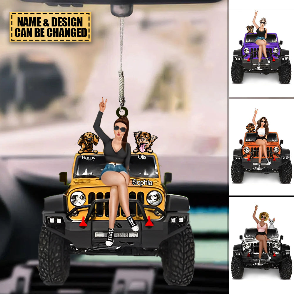 Personalized Off-Road Car Girl And Pet Ornament Perfect Gift For Journey Lovers