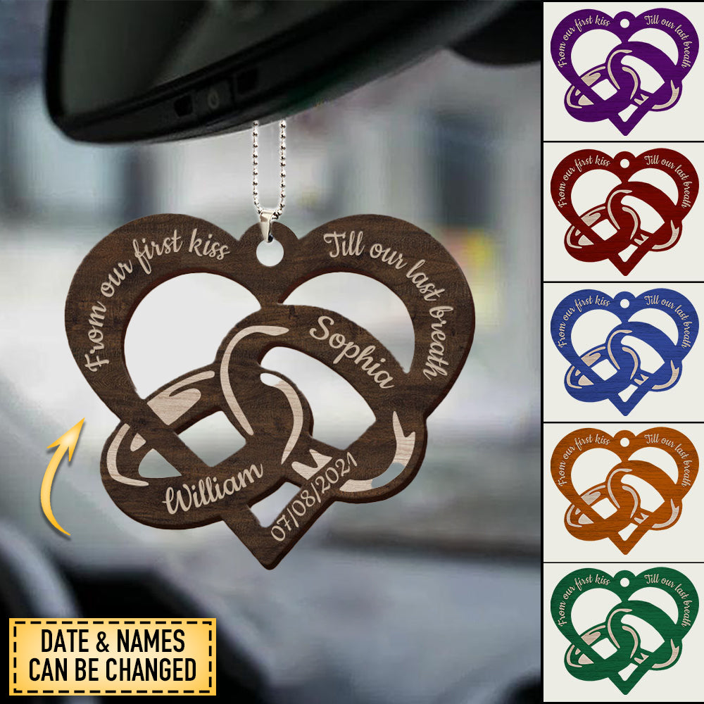 From Our First Kiss Till Our Last Breath Couple Rings Custom Wooden ornament
